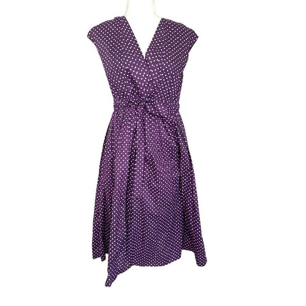 Garnet Hill Purple Polka Dot Midi Dress